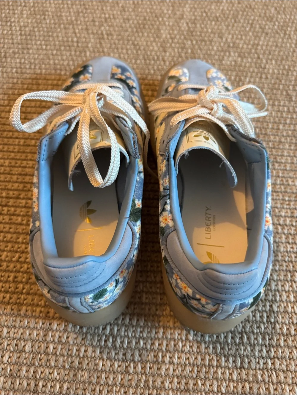 adidas x Liberty London Baby Blue and Cream Floral Velour and Suede Sambaes - Picture 4 of 9